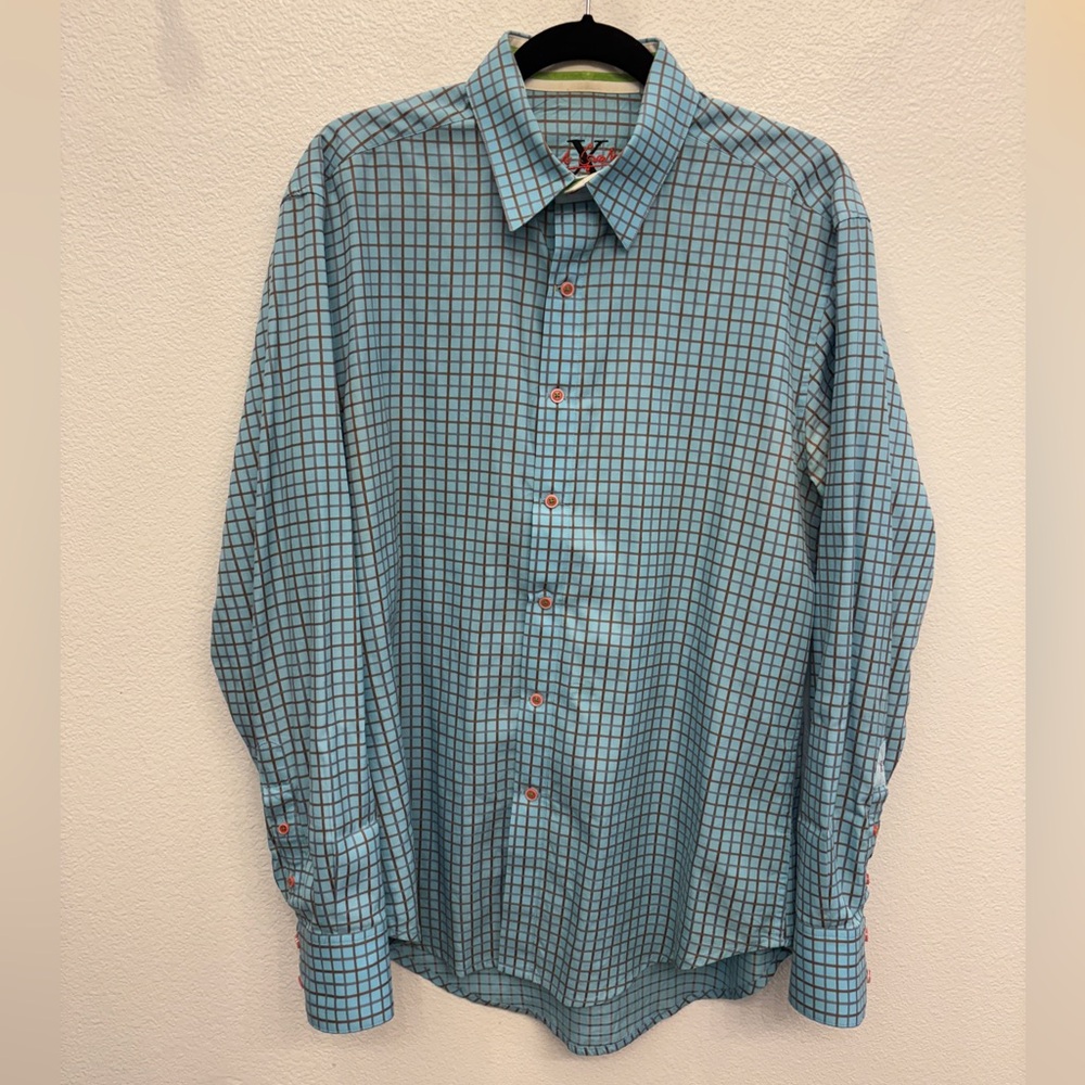 Robert Graham X Men's Blue patterned Pop of Detail Button Up Long Sleeve Shirt L